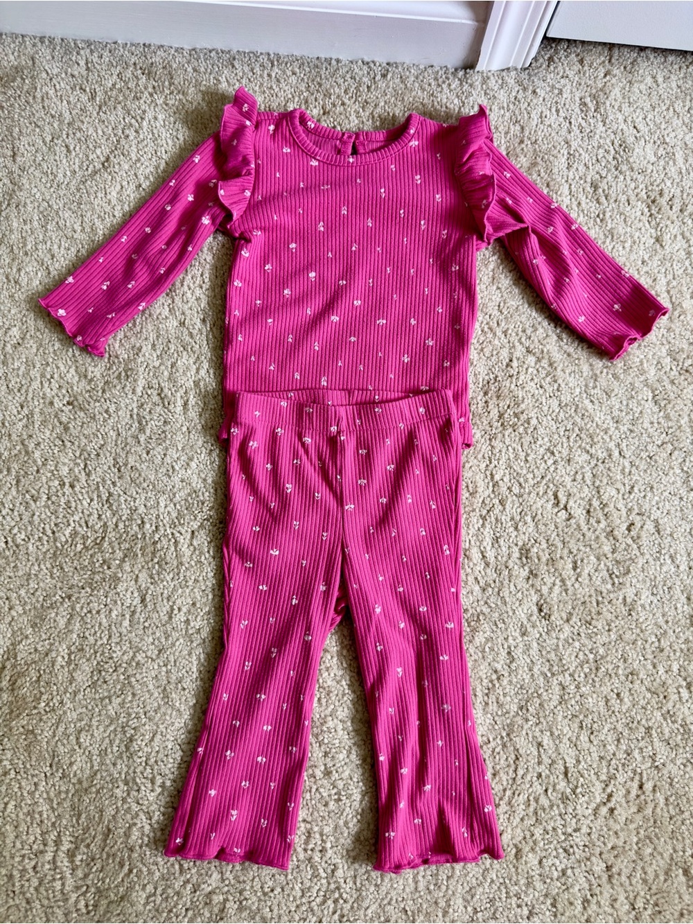 Carter's Hot Pink Ruffle Shoulder Pajama Set